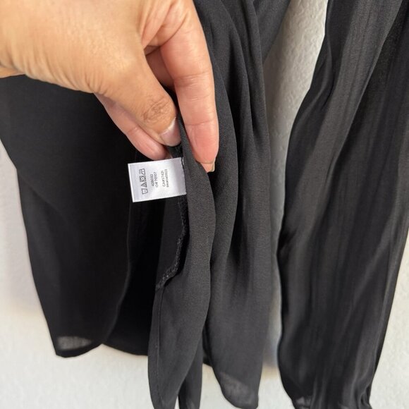 Loft Women's Small‎ Sheer Long Sleeve Smocked Tie Neck Blouse Black Casual - Picture 6 of 14